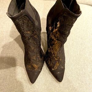 Ladies suede and lace black ankle boots with heel